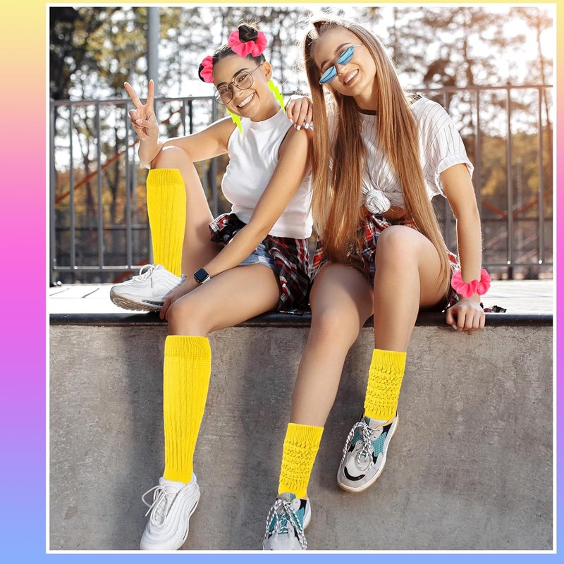 TRIITECH Store Neon Slouch Socks for Women, 80s 90s Scrunch Knee High Socks with Neon Earrings and Scrunchies for 80s 90s Party - Image 5